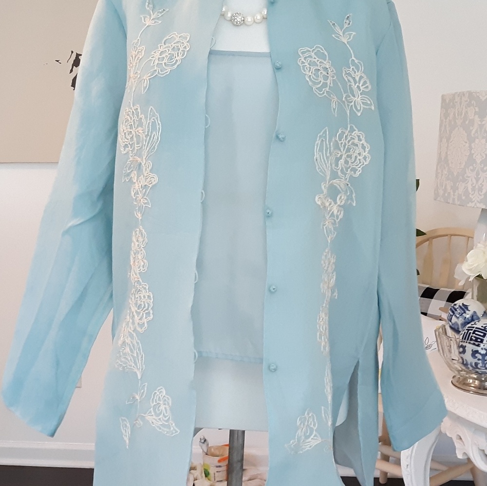 YI LIN Mandarin Silk Tunic Set